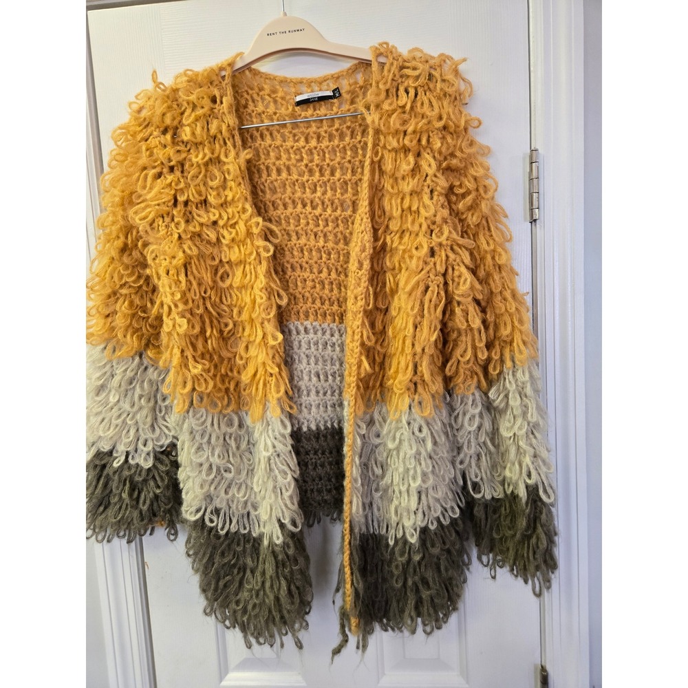 Willow Jane Shaggy Loop Colorblock Cardigan Mustard Olive M/L H5747